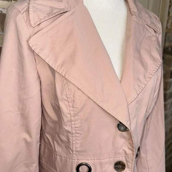 Sandro Peach Tan Short Trench Utility Jacket Self Tie Cotton Blend - Picture 4 of 13